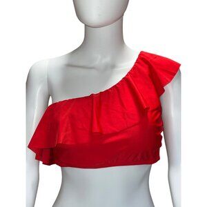 Kona Sol Womens Ruffle One-Shoulder Bikini Top Size Large Red Recycled Fabric
